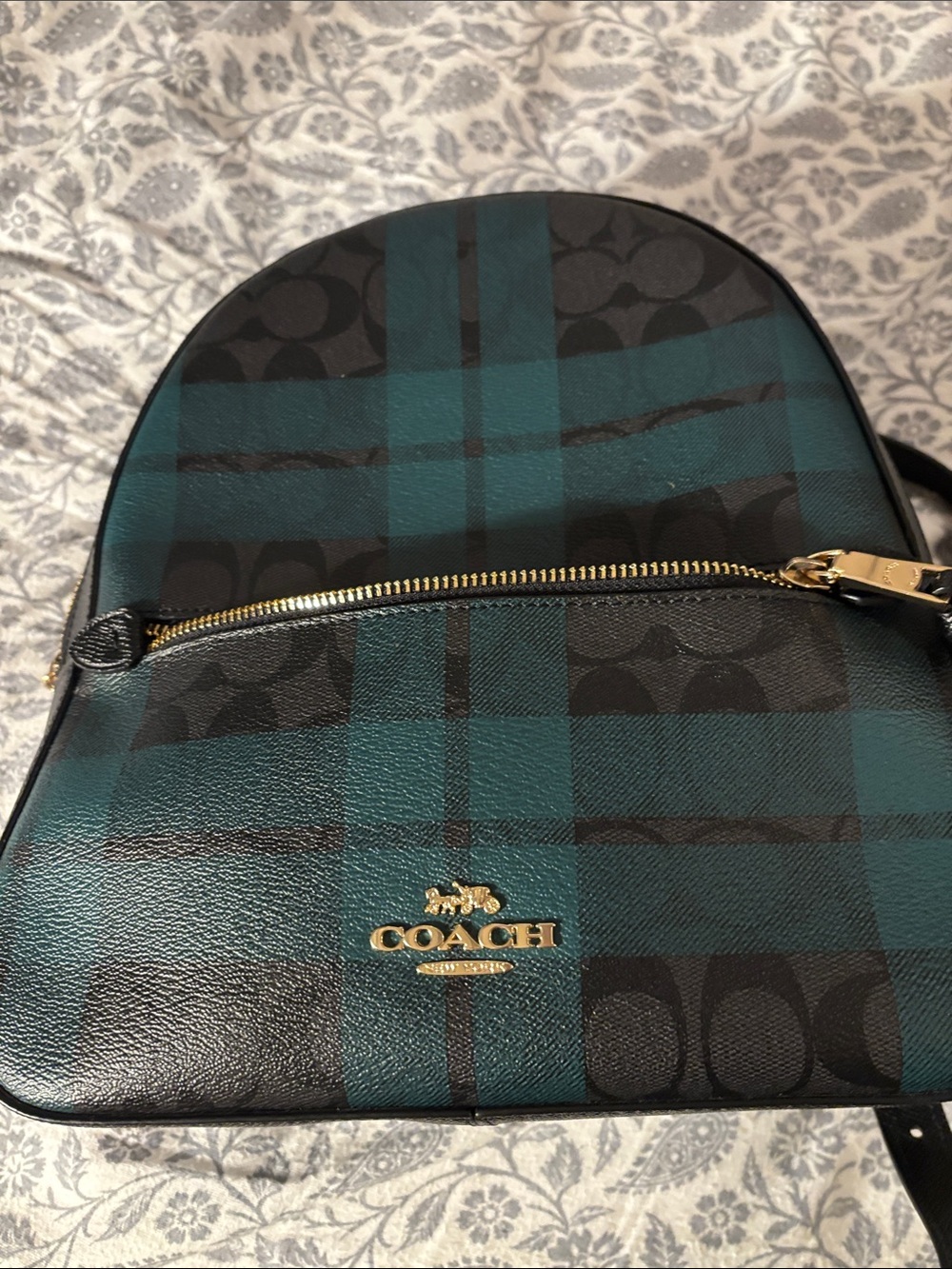 Coach Teal Plaid Signature Mini Backpack with Gold Hardware - Picture 2 of 4